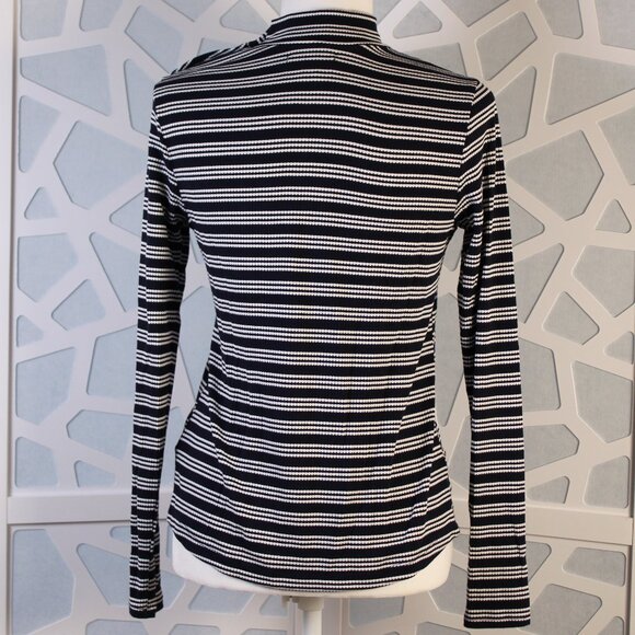 Free Assembly Women's Button Shoulder Mock Neck Ribbed Top, Dark Navy, Size Med - Picture 2 of 11